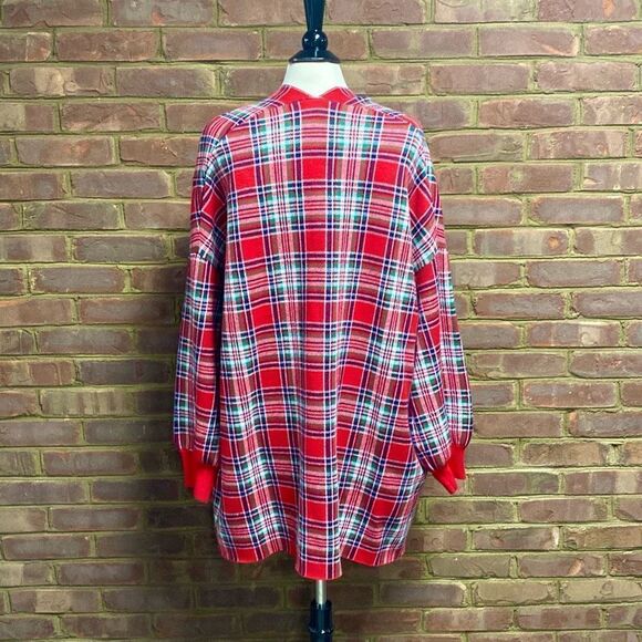 Crown & Ivy Red Plaid Open Front Cardigan Size XL - Picture 4 of 6